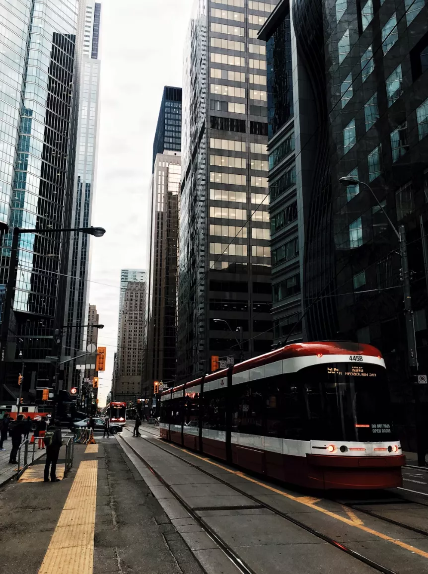 Urban transport solutions showing cars and trams